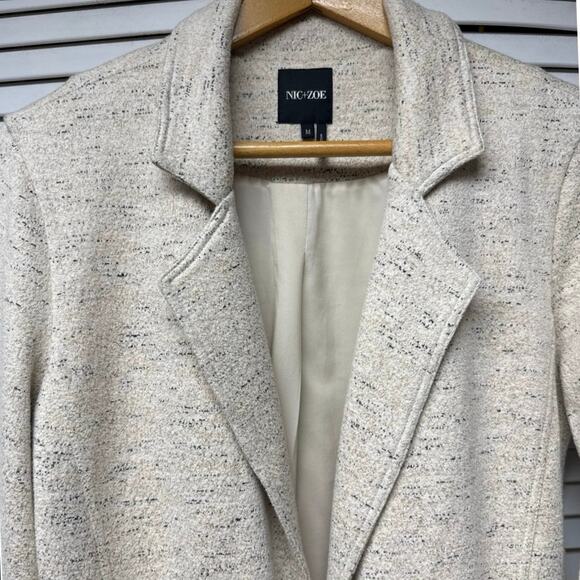 Nic + Zoe Knit Trench Coat Long Jacket Sz Medium Metal Circle Tie Neutral Beige - Picture 3 of 6